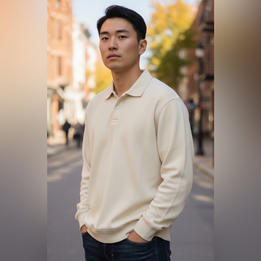 Zara Textured Long Sleeve Polo Shirt